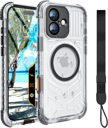 for iPhone 16 Waterproof Case, Compatible with MagSafe, IP68 Built-in Camera Control, Military Shockproof & Screen Protector for Water Sports, 6.1 Inch Frosted Black