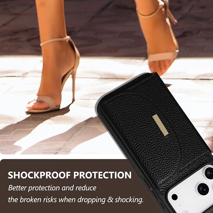 Keallce Wallet Case for iPhone 17 Pro Max 6.9'', Flip Case with RFID Blocking Card Holder Slots Kickstand, PU Leather Protective Folio Cover for Women, Black