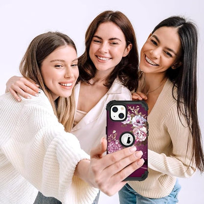 Hocase for iPhone 15 Case, Heavy Duty Shockproof Protection Soft Silicone Rubber Bumper+Hard Plastic Hybrid Protective Case for iPhone 15 (6.1" Display) 2023 - Royal Purple Flowers