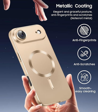 Magnetic for iPhone Air Case, Compatible with MagSafe, Built-in Camera Lens Protector, Slim Thin Soft Silicone Bumper Shockproof Metallic Luster Phone Case for iPhone 17 Air (Gold)