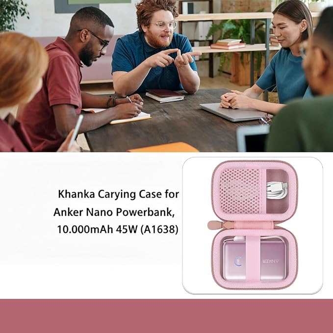 khanka Hard Travel Case Compatible with Anker Nano Power Bank (10,000mAh 45W), Protective Storage Bag for Portable Charger, Case Only (Pink)