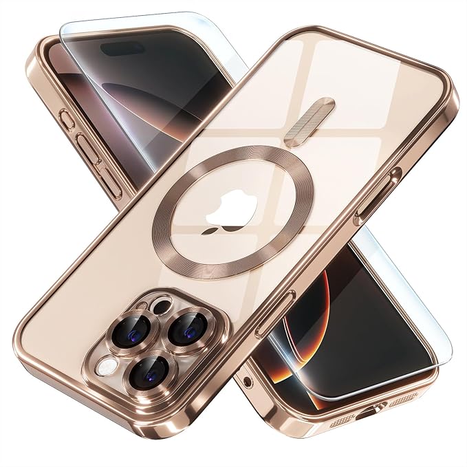 Misea Magnetic for iPhone 16 Pro Max Case Compatible with MagSafe [Never Yellowing] [Military Grade Drop Protection] Full Camera Lens Protector Plating Soft Clear Phone Case for Women 6.9", Desert