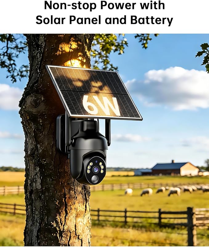 Cellular Security Camera with Pre-Installed 4G LTE SIM Card, Color Night Vision, 360° Full View, 2K Live Viewing, Instant Motion Alerts, No WiFi Needed Solar Outdoor Camera for Farm/Jobsite