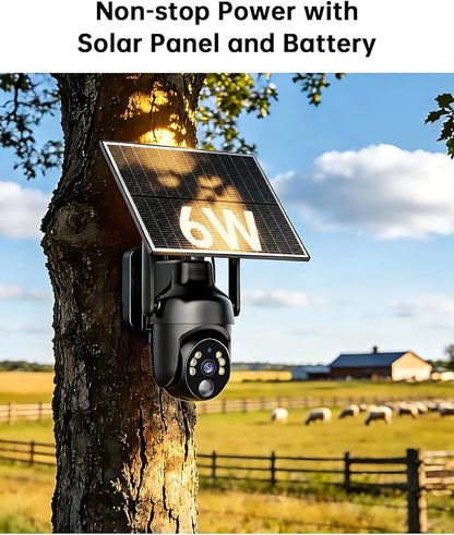 Cellular Security Camera with Pre-Installed 4G LTE SIM Card, Color Night Vision, 360° Full View, 2K Live Viewing, Instant Motion Alerts, No WiFi Needed Solar Outdoor Camera for Farm/Jobsite