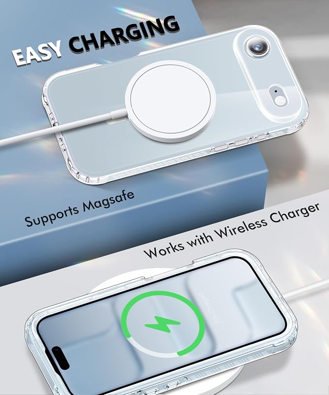 Compatible with iPhone Air Case Clear, Built-in Screen Protector, [Compatible with MagSafe] Full Body Rugged Phone Case, Shockproof Protective Magnetic Cover for Air 6.5" (Clear)