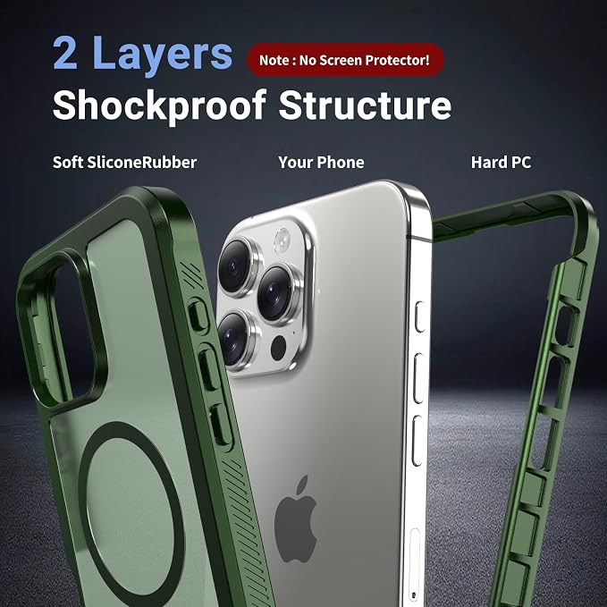 jaroco Magnetic for iPhone 16 Pro Case, [Compatible with MagSafe][Military Grade Drop Protection][Heavy Duty Protection][Non-Slip][Shockproof] 2-Layer Durable Bumper Phone Case 6.3''-Army Green