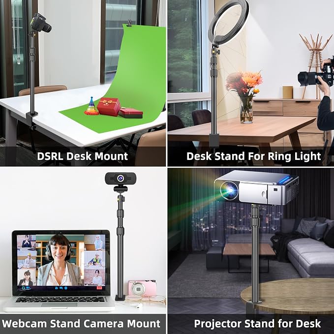 Camera Desk Mount Table Stand with Ball Head, Adjustable Light Stand with 1/4" Screw & C Clamp for DSLR Camera, Ring Light, Live Streaming, Photo Video Shooting