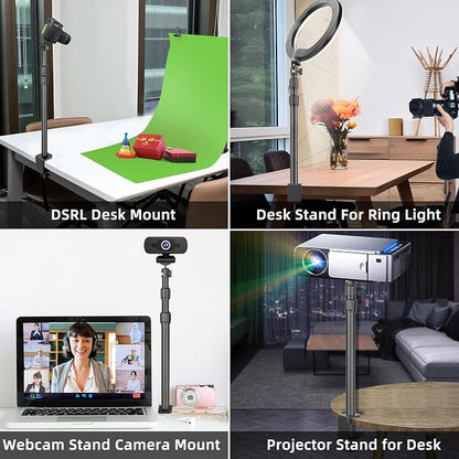 Camera Desk Mount Table Stand with Ball Head, Adjustable Light Stand with 1/4" Screw & C Clamp for DSLR Camera, Ring Light, Live Streaming, Photo Video Shooting
