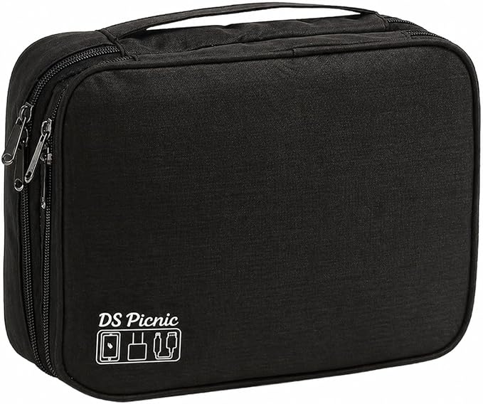 Electronic Organizer Travel Essentials Case, Waterproof Double Layer Cable Storage Pouch Bag for Charger, USB Cords, Power Bank, Phone Mouse SD Card Earphone Camera, Tablet (Up to 11 inch)