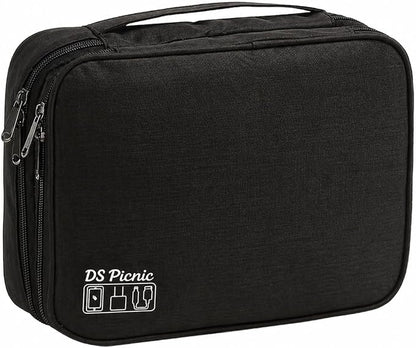 Electronic Organizer Travel Essentials Case, Waterproof Double Layer Cable Storage Pouch Bag for Charger, USB Cords, Power Bank, Phone Mouse SD Card Earphone Camera, Tablet (Up to 11 inch)