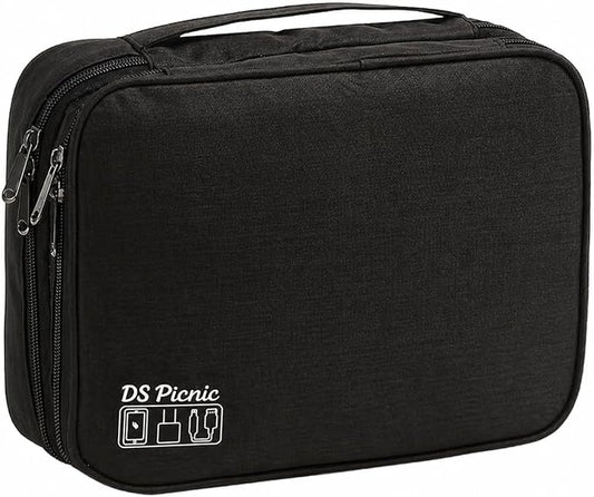 Electronic Organizer Travel Essentials Case, Waterproof Double Layer Cable Storage Pouch Bag for Charger, USB Cords, Power Bank, Phone Mouse SD Card Earphone Camera, Tablet (Up to 11 inch)