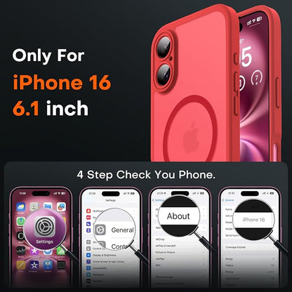 TOCOL for Phone 16 Case, Compatible with Magsafe Charger, Full Camera Protection, Drop Protection, Translucent Matte Phone Case for iPhone 16 6.1 inch (Red)
