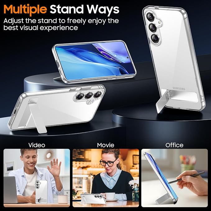 Temdan Designed for Samsung Galaxy S25 Plus Case, Built in Hidden Kickstand Military Grade Drop Protection Never Yellowing Slim Thin Phone Case for Galaxy S25 Plus Case 6.7"- Crystal Clear