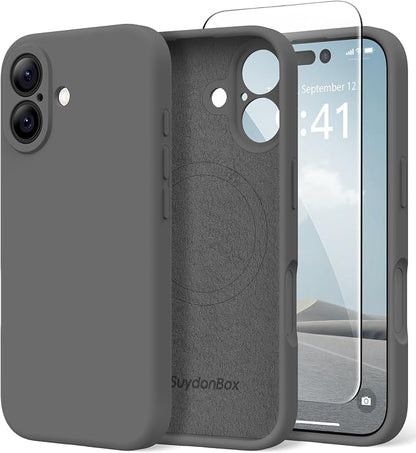 Magnetic for iPhone 17 Case, Compatible with MagSafe, [Full Camera Protection][Screen Protector] Silicone Shockproof Protective Phone Case for iPhone 17 6.3", Dark Gray