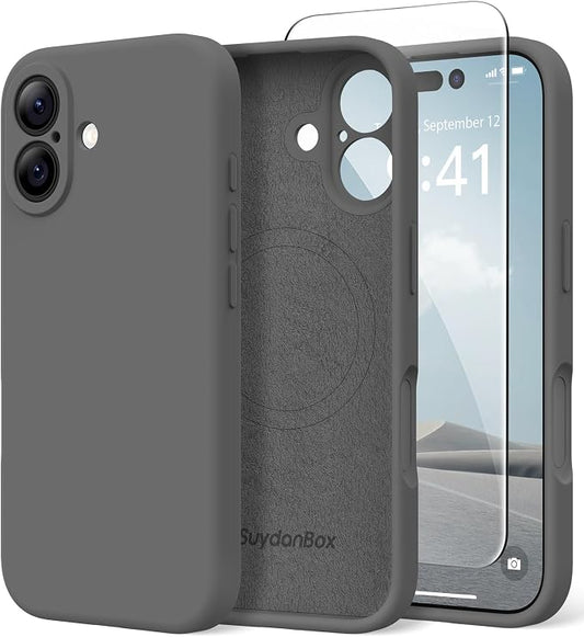Magnetic for iPhone 17 Case, Compatible with MagSafe, [Full Camera Protection][Screen Protector] Silicone Shockproof Protective Phone Case for iPhone 17 6.3", Dark Gray