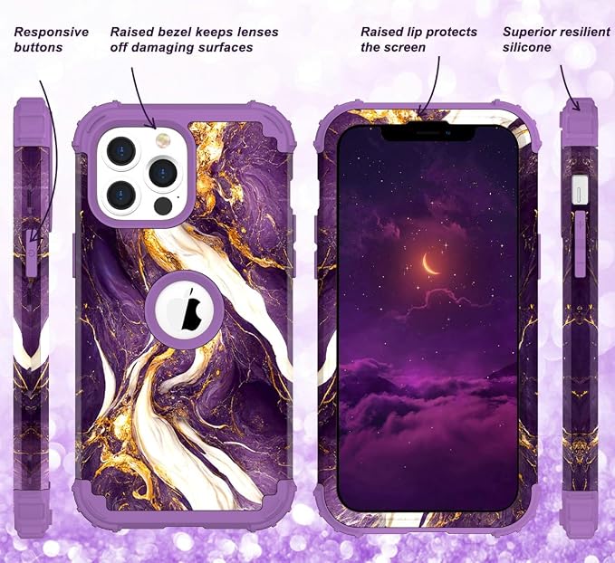 Hocase for iPhone 13 Pro Max Case, Heavy Duty Shockproof Protection Soft Silicone Rubber Bumper+Hard Plastic Hybrid Protective Case for iPhone 13 Pro Max (6.7") 2021 - Midnight Purple