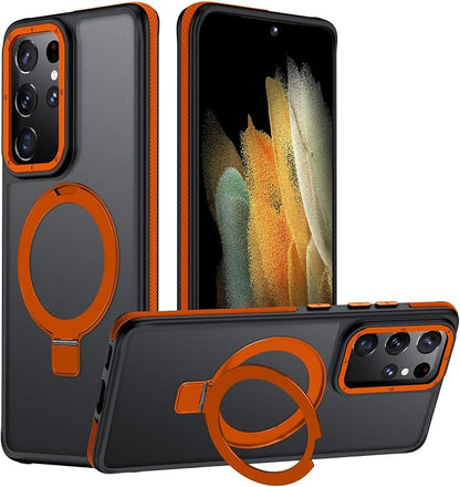 for Samsung Galaxy S21 Ultra Case, Magnetic Adjustable Ring Stand [Fit for Magsafe], [Military-Grade Shockproof Protection] Phone Case for S21 Ultra Case with Kickstand&Ring Holder (Orange)2