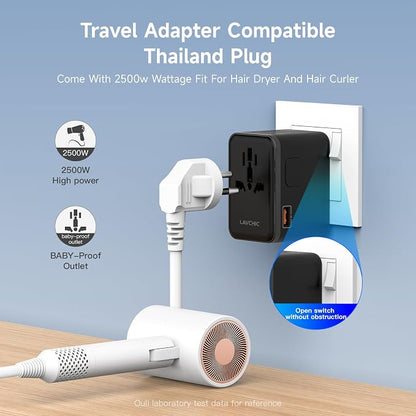 67W GaN Universal Travel Plug Adapter - International Power Adapter with 3 USB C & 1 USB A, Worldwide Power Outlet Travel Essentials for USA to European UK AUS Ireland, Type C/G/I/A (Black)