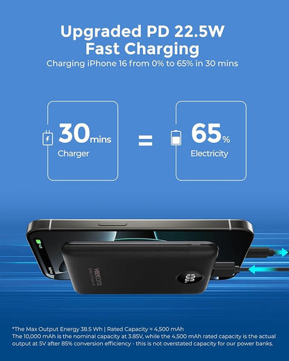 Portable Charger 10000mAh, Ultra Slim Power Bank Fast Charging with Attached USB C Cable, Travel Essential Phone Power Bank Battery Pack for iPhone 17/16/15/14 Samsung S25 Google etc