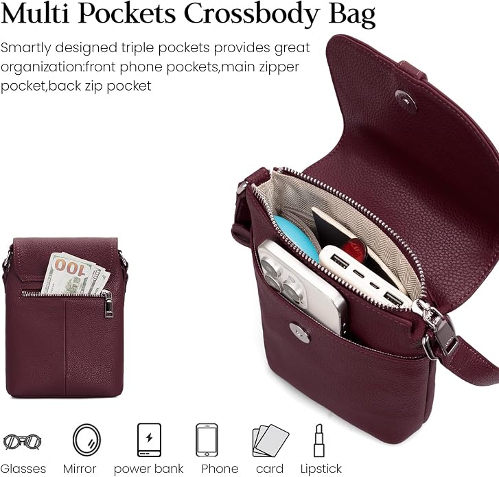 befen Genuine Leather Small Crossbody Bags for Women, Womens Cell Phone Purses Cross body Bag Purse with RFID Card Slots