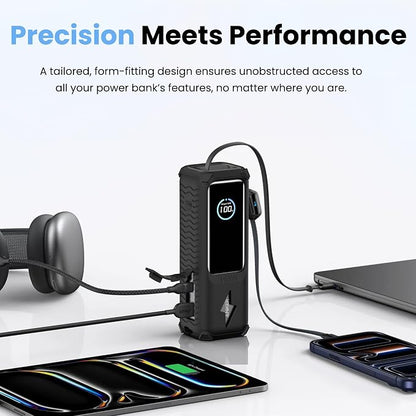 Silicone Case for Anker Laptop Power Bank (25000mAh 165W), with Charging Cable Holder, Portable Protective Cover Compatible with Anker 25000mAh 165W Power Bank for Travel & Daily Use (Black)