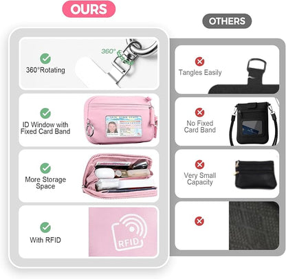 Tiostep Clip and Go Strap for Phone with Wallet Crossbody Phone Lanyard with Anti-Theft Zipper Pouch Detachable Quilted Wrist Wallet with RFID and ID Window for Daily Travel.