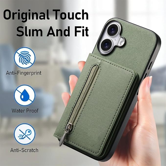Wallet Case for iPhone 17Pro Max/17/17Pro/17Air, Zipper RFID Blocking Magnetic Closure Cover Card Holder PU Leather (iPhone 17 Air,Blue)