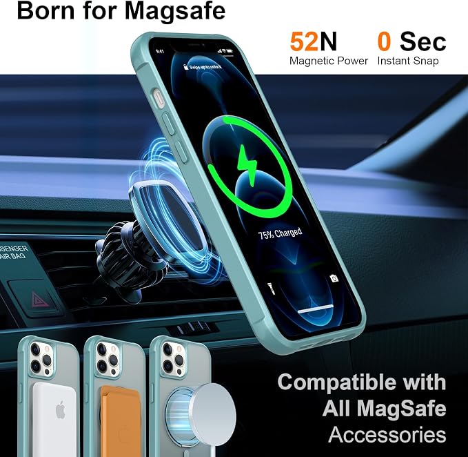 360° Magnetic Swivel Ring for iPhone 12 pro case, Built-in Metal Stand and Ring Holder, Magsafe Compatible, Military Grade Protection, Shock and Vibration Resistant-Lake Blue