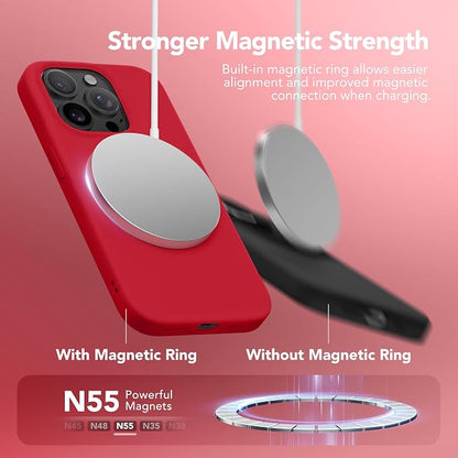 GONEZ Magnetic for iPhone 15 Pro Case, Compatible with MagSafe, [Screen Protector + Camera Lens Protector], Silicone Shockproof Anti-Scratch Protective Phone Case 6.1 inch, Red
