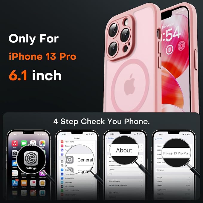 TOCOL Magnetic for iPhone 13 Pro Case Upgraded Full Camera Protection Compatible with Magsafe 13FT Military Grade Protection Bumper for Light Pink