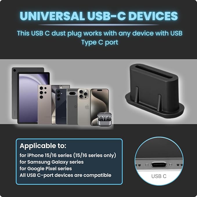 USB C Dust Plug Set 3-in-1 with Cleaning Brush, Phone Speaker Cleaner, Type-C Port Covers, Charging Port Cleaner Tool, iPhone Cleaning Kit & Phone Cleaner Accessories for Ports & Speaker Mesh