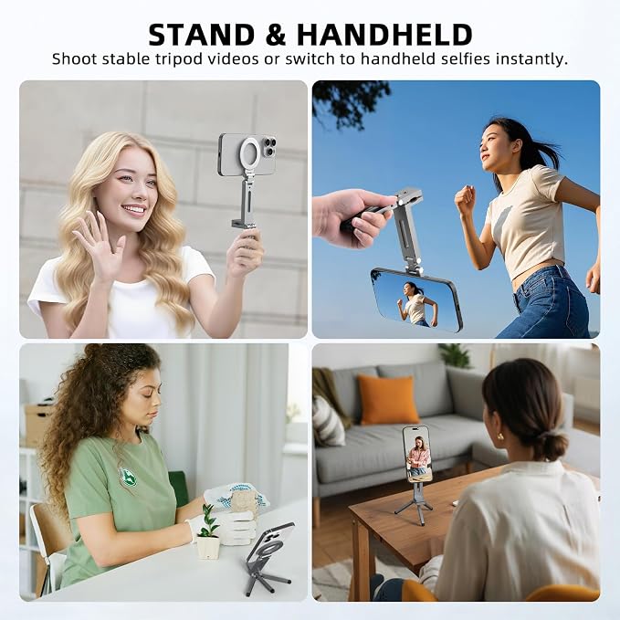 Magnetic Tripod for iPhone, Airplane Phone Holder for MagSafe Selfie Stick Adapter Travel Foldable Clip Clamp Plane Desktop Stand for iPhone 17 16 15 14 13 12 Pro Max Mini Accessories