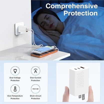 65W Super Fast Charger USB C for iPhone 17 16 15 Pro Max,2Pack 100W [65W Max] 3-Port USB C Wall Charger Block & 3/6/10/10FT Braided Type C Cord for iPhone 17,MacBook iPad for Samsung Galaxy S26 Ultra