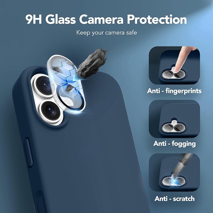 GONEZ Magnetic for iPhone 16 Case, Compatible with MagSafe, [Screen Protector + Camera Lens Protector], Liquid Silicone Shockproof Protective Phone Case for iPhone 16 6.1", Dark Blue