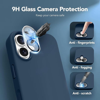 GONEZ Magnetic for iPhone 16 Case, Compatible with MagSafe, [Screen Protector + Camera Lens Protector], Liquid Silicone Shockproof Protective Phone Case for iPhone 16 6.1", Dark Blue