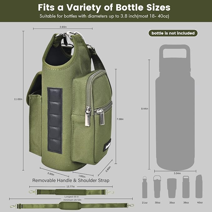 icolor Magnetic Gym Bag Water Bottle Carrier Holder with Phone Pockets & Shoulder Strap,Gym Magnetic Bag 5 Built-in Magnets Gym Accessories Organizer Sling Bottle Bag Pouch Sleeve