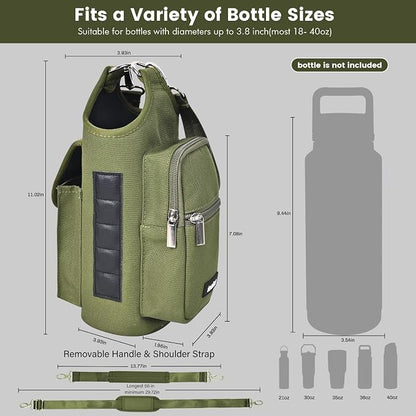 icolor Magnetic Gym Bag Water Bottle Carrier Holder with Phone Pockets & Shoulder Strap,Gym Magnetic Bag 5 Built-in Magnets Gym Accessories Organizer Sling Bottle Bag Pouch Sleeve