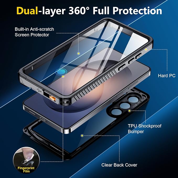 SPIDERCASE Designed for Samsung Galaxy S26 Ultra Case Waterproof,Built-in Screen & Camera Lens Protector[IP68 Underwater] [Military Grade Shockproof] Full Body Protection Phone Case,Black/Clear
