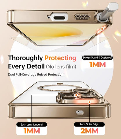 Meifigno Case for Samsung Galaxy S25 Ultra 6.9 inch, [Compatible with MagSafe] [2X HD Screen Protectors] [Glitter Card & Wrist Strap] Full Lens Protection Case for Galaxy S25 Ultra, Desert Titanium