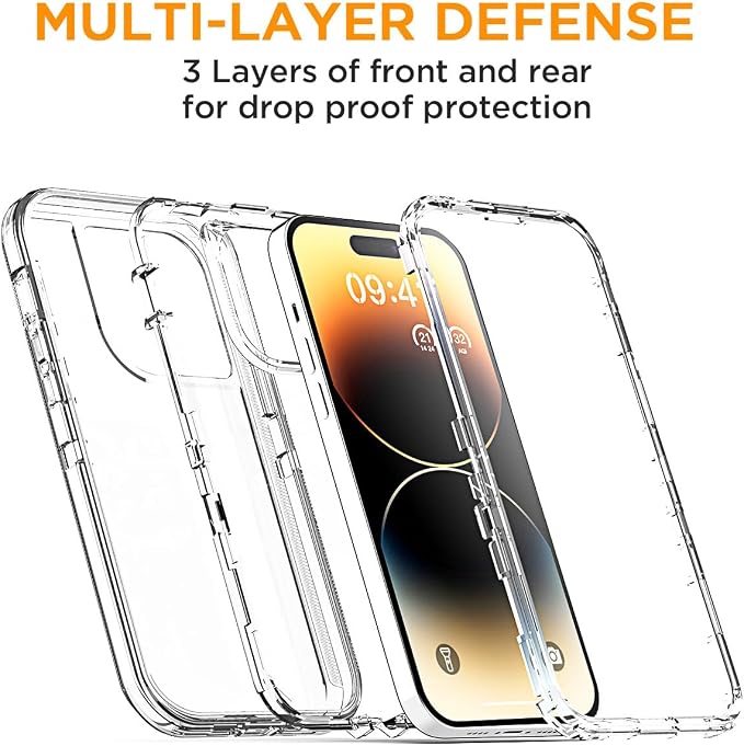 AICase for iPhone 14 Pro Case Clear 3 in 1 Heavy Duty Drop Protection Full Body Rugged Shockproof/Dust Proof 3-Layer Military Protective Tough Durable Cover for iPhone 14 Pro 6.1"_1