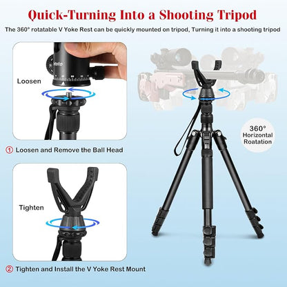 68" Ball Head Camera Tripod & Monopods, 360° Smooth Rotation V-Yoke Rifle Shooting Tripod & Hunting Stick, Heavy Duty Tripod for Camera and Outdoor Hunting with 16.5" Min Size and Carry Bag