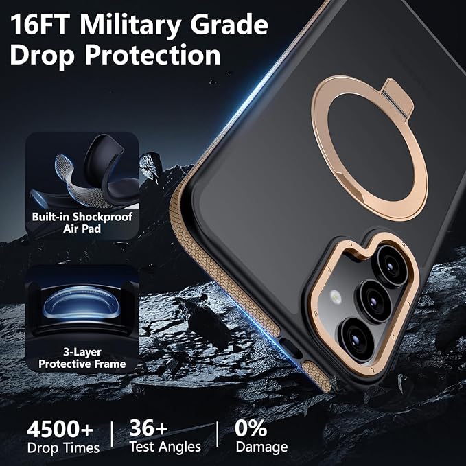for Samsung Galaxy S25 Case, Magnetic Adjustable Ring Stand [Fit for Magsafe], [Military-Grade Shockproof Protection] Phone Case with Kickstand&Ring Holder (Desert Gold)