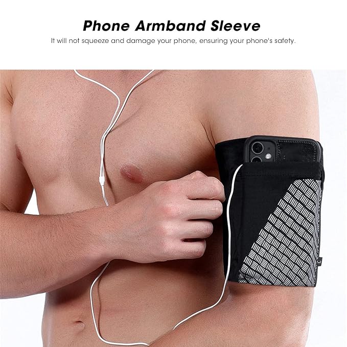 Sports Phone Armband, Black Running Armband Protective, Suitable for Various Sports, Ultra-Lightweight Material, Reflective Design for Nighttime Visibility, Suitable for arm Circumference 19-26