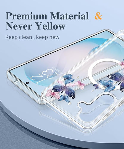 GVIEWIN for Samsung Galaxy S26 Plus Case Compatible with MagSafe, Clear Floral Shockproof Protective Women Phone Case, Non-Yellowing, Screen&Camera Lens Protector for S26 Plus 6.7",Colorful Butterfly