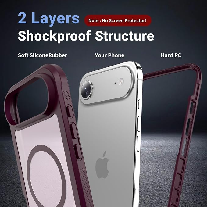 jaroco Magnetic for iPhone Air Case, [Compatible with MagSafe][Military Grade Drop Protection][Heavy Duty Protection][Non-Slip][Shockproof] 2-Layer Durable Bumper Phone Case 6.5''-Wine Red
