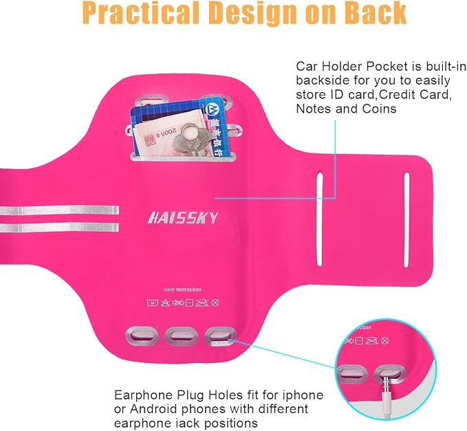 Running Sports Arm Band Strap Holder Pouch Case for Running Camping Cycling Workout Fits iPhone 6/7/8Plus Android Samsung Galaxy up to 5.5in (Pink)