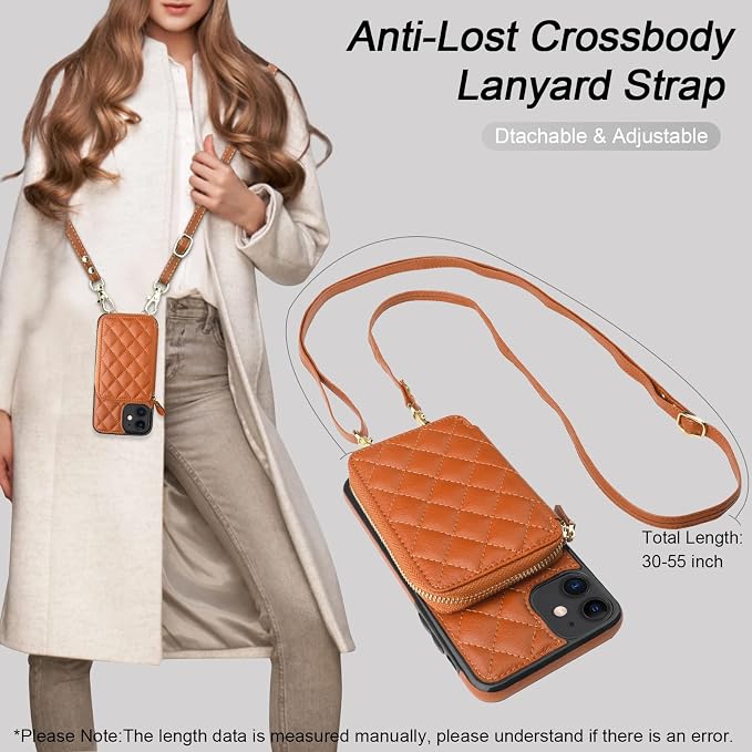 Bocasal Crossbody Wallet Case for iPhone 11, RFID Blocking PU Leather Zipper Handbag Purse Flip Cover, Kickstand Folio Case with Card Slots Holder Wrist Strap Lanyard 6.1 Inch (Brown)