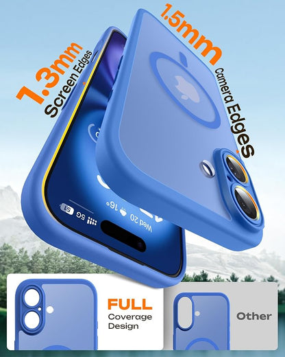 TOCOL Magnetic for iPhone 16 Case, Upgraded Full Camera Protection, Compatible with Magsafe, Drop Protection, Translucent Matte Back Bumper Phone Cover 6.1-Inch (Ultramarine)