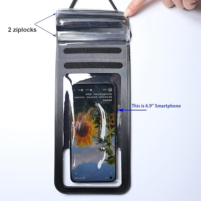 Waterproof Phone Pouch,IPX8 Waterproof Phone Case Bag Holder for iPhone 14 Pro Max/14 Plus/13/13 Pro Max/12/12 Pro Max/11/11 Pro Max/Xs Max/XR Samsung up to 6.9" for Kayaking Swimming(Black)