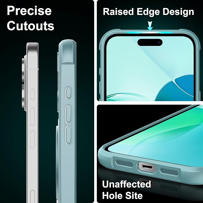 360° Magnetic Swivel Ring for iPhone 16 case, Built-in Metal Stand and Ring Holder, Magsafe Compatible, Military Grade Protection, Shock and Vibration Resistant-Lake Blue